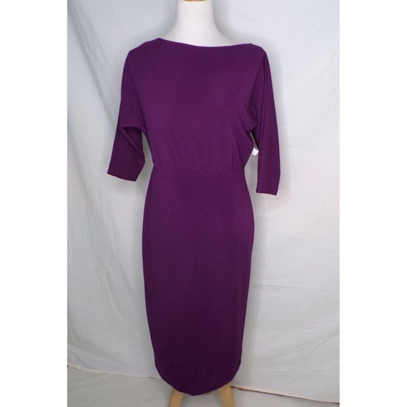 ALEXIA ADMOR Paris Dolman 3/4 Sleeve Sheath Dress Plum Medium NEW - Picture 4 of 9
